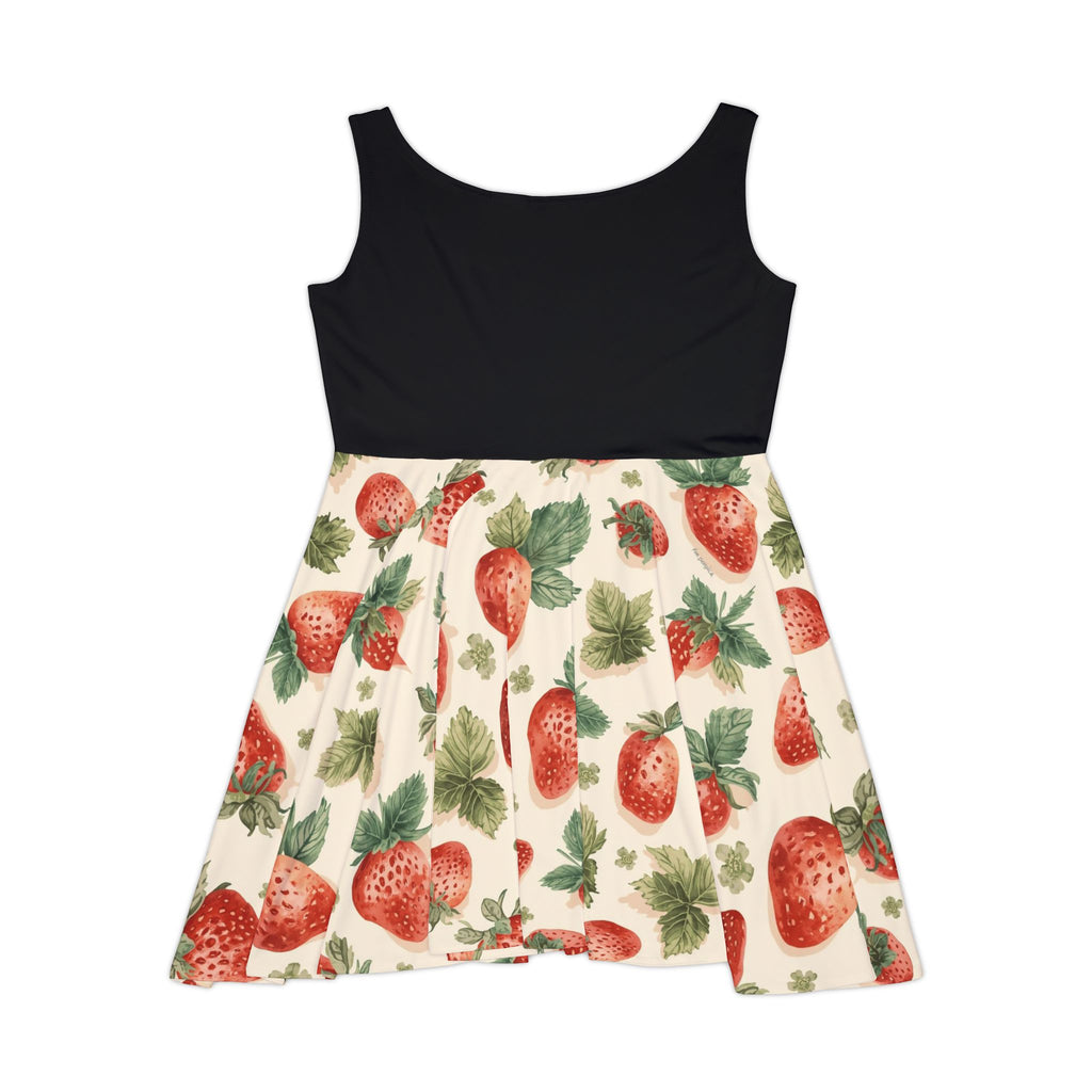 Vintage Strawberry Pattern Skater Dress | AOP Strawberry Print