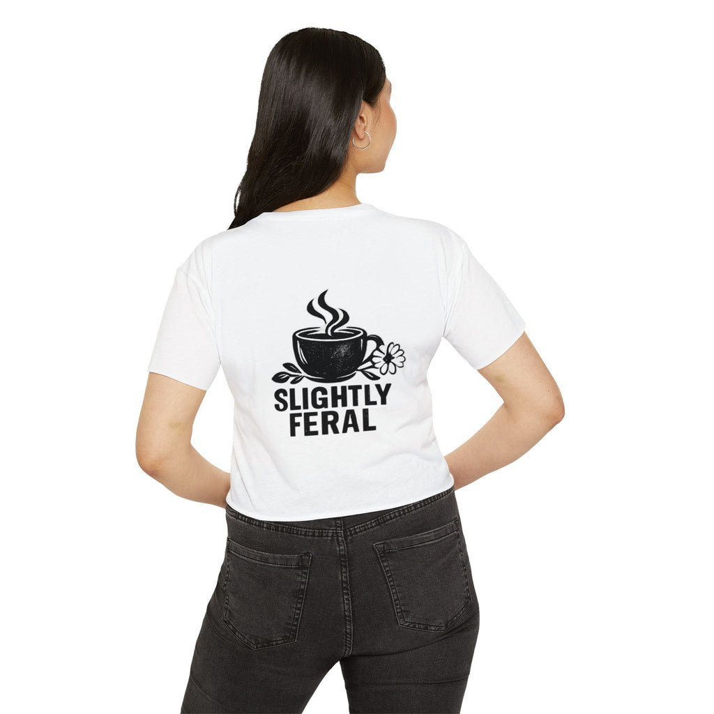 Messy Bun Mom crop top shirt | Slightly Feral coffee back print | Mom