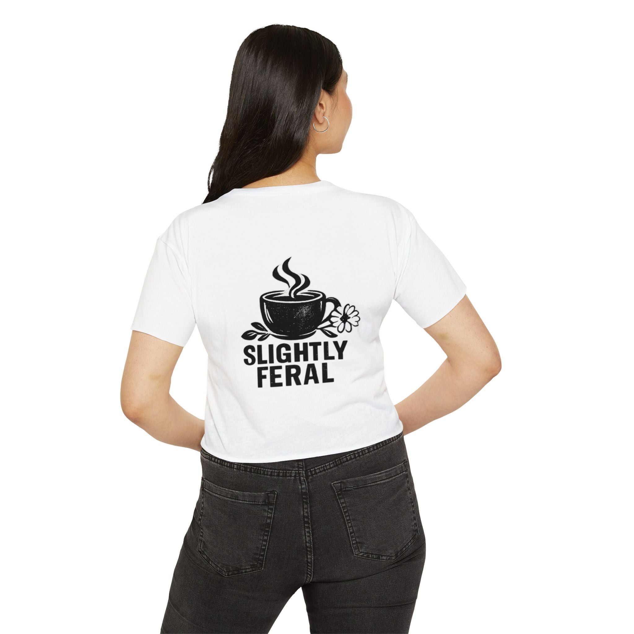 Messy Bun Mom crop top shirt | Slightly Feral coffee back print | Mom
