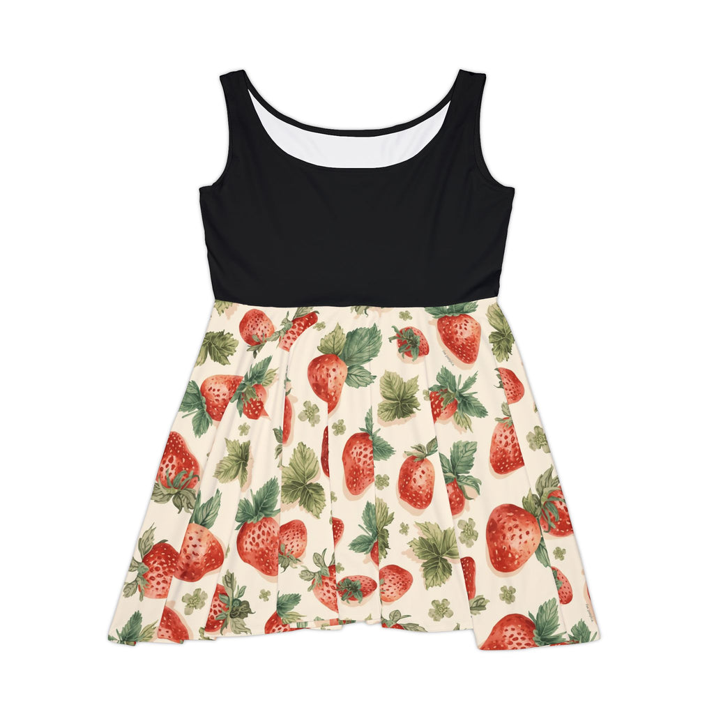 Vintage Strawberry Pattern Skater Dress | AOP Strawberry Print