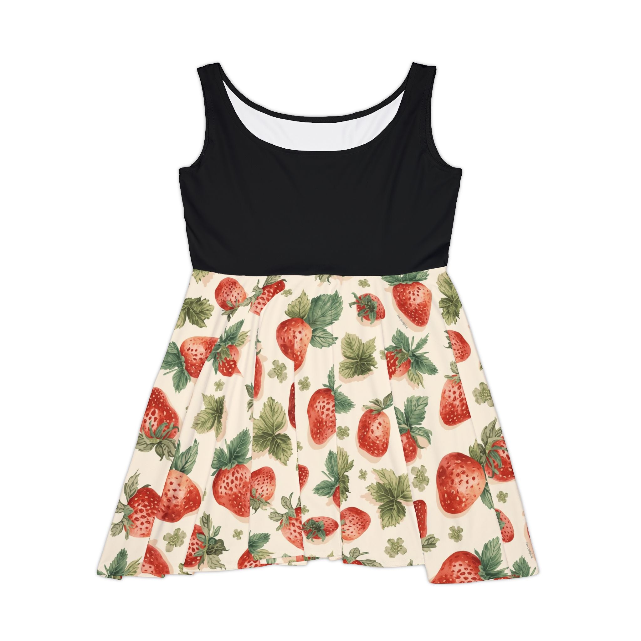 Vintage Strawberry Pattern Skater Dress | AOP Strawberry Print