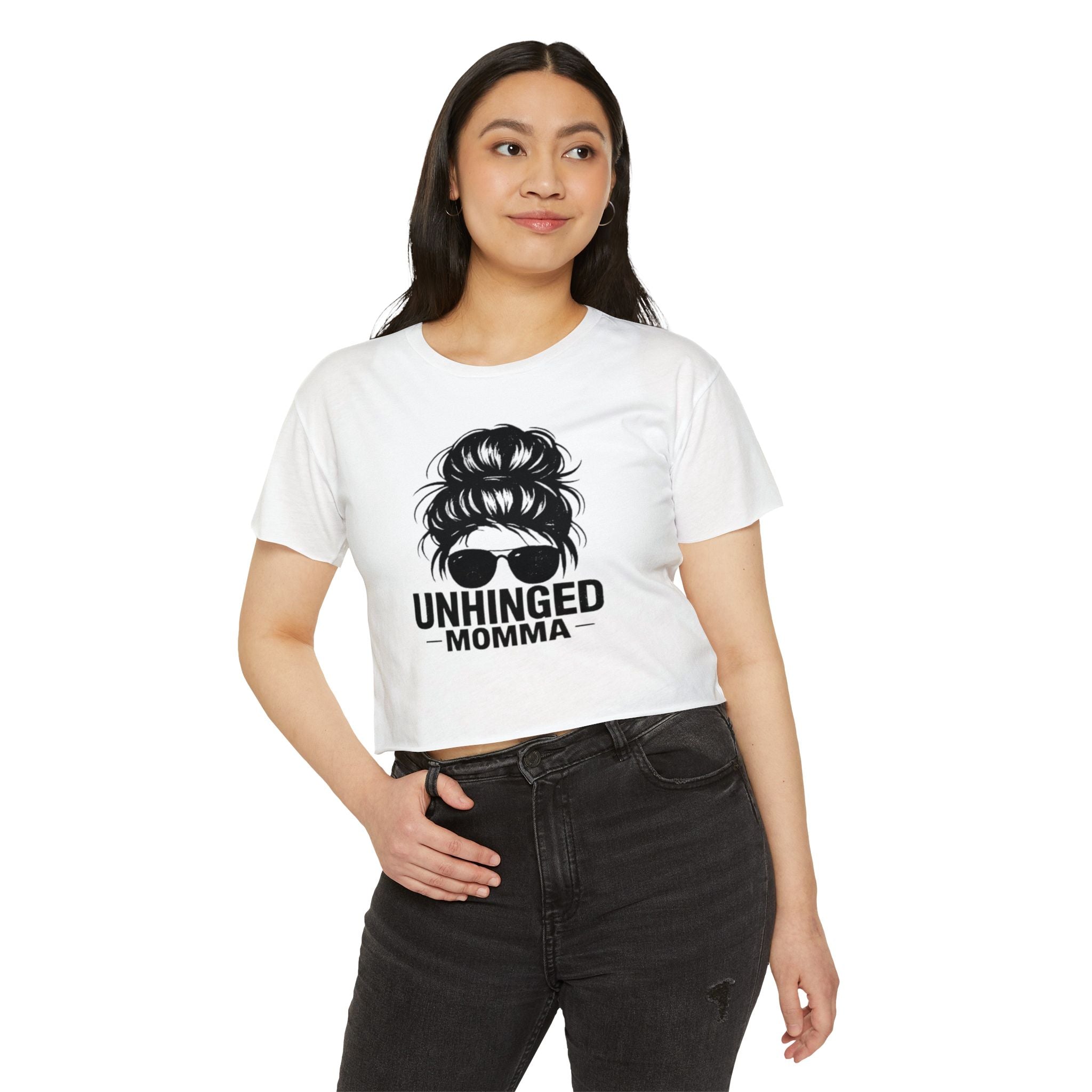 Messy Bun Mom crop top shirt | Slightly Feral coffee back print | Mom