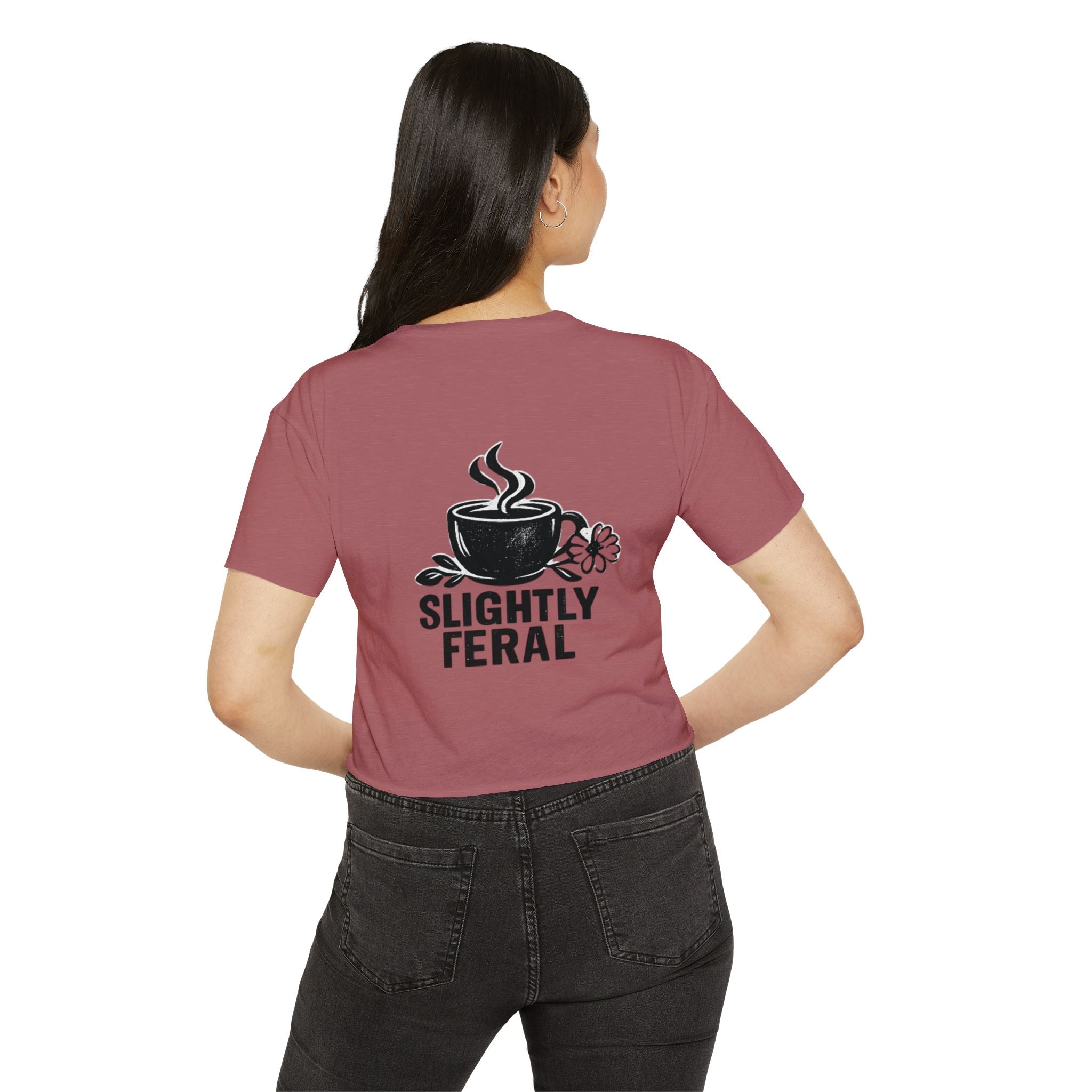 Messy Bun Mom crop top shirt | Slightly Feral coffee back print | Mom