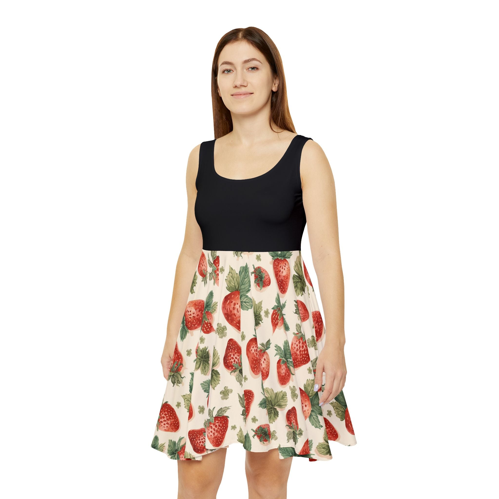Vintage Strawberry Pattern Skater Dress | AOP Strawberry Print
