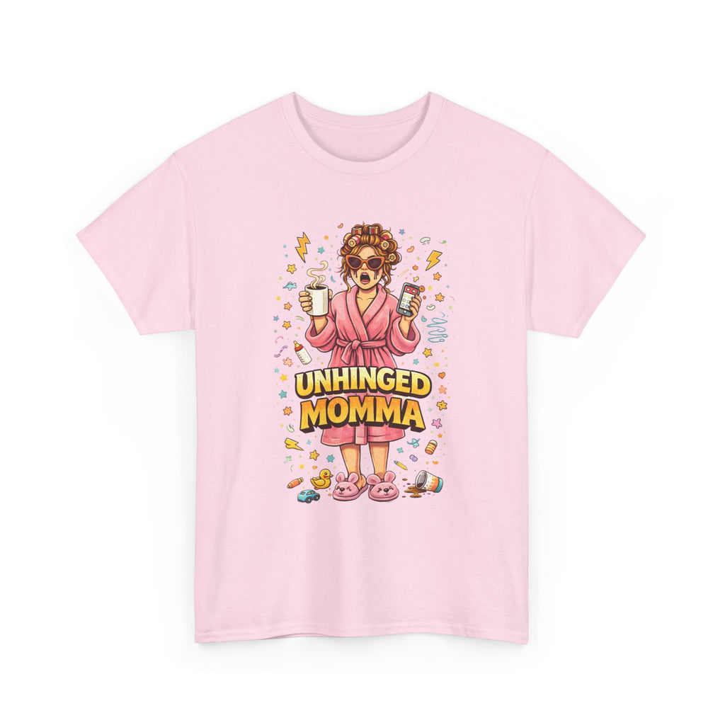 Unhinged Momma T-Shirt | Funny Mom Cartoon, Coffee Wine, Spa Robe Graphic