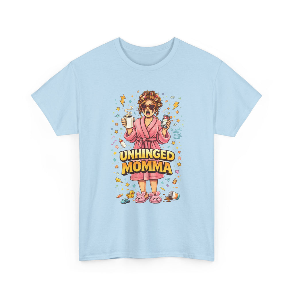 Unhinged Momma T-Shirt | Funny Mom Cartoon, Coffee Wine, Spa Robe Graphic