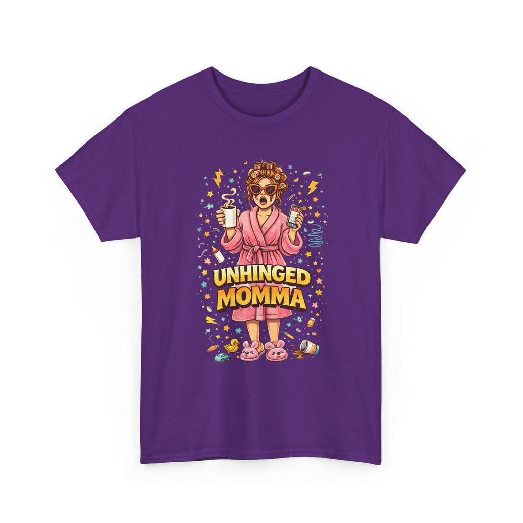 Unhinged Momma T-Shirt | Funny Mom Cartoon, Coffee Wine, Spa Robe Graphic