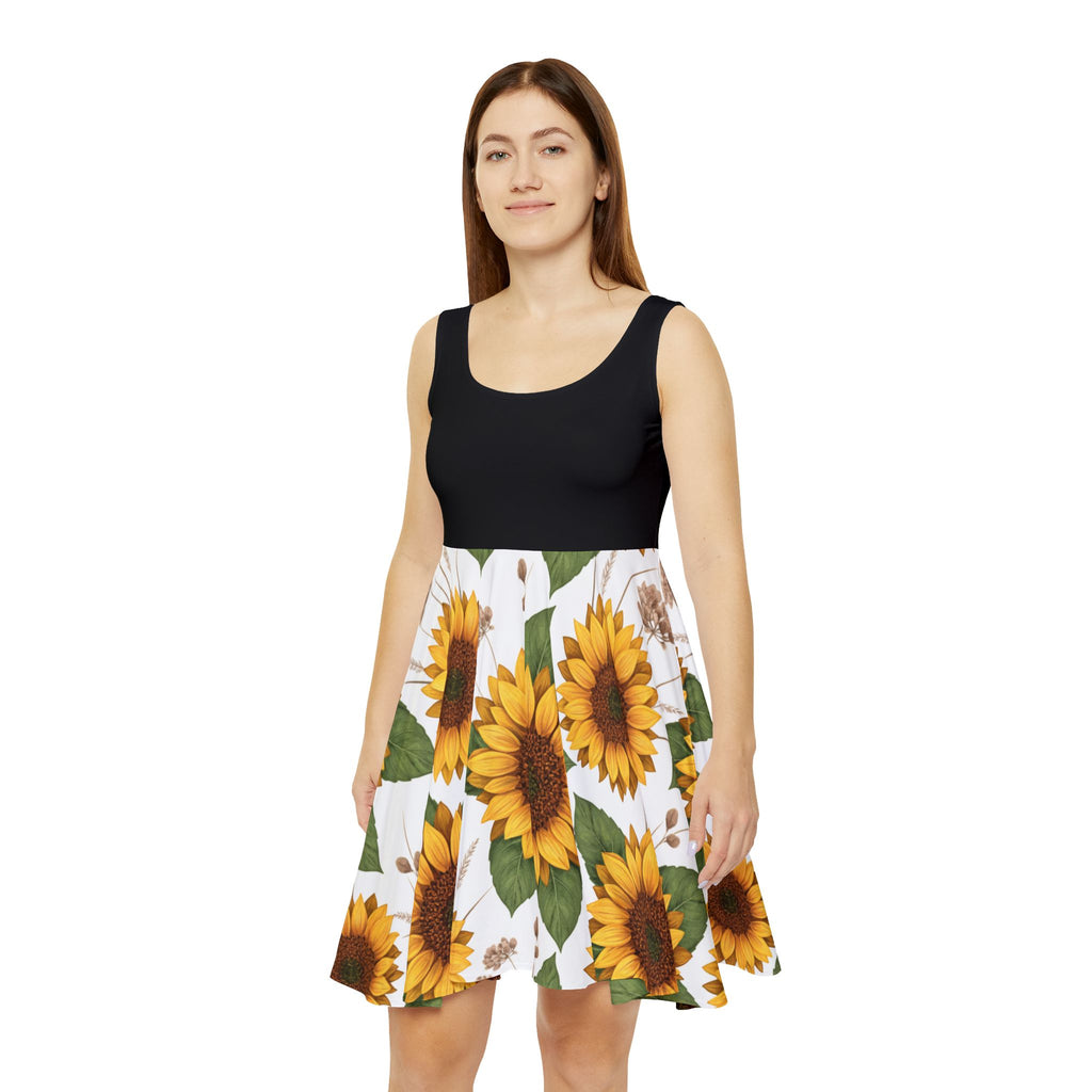 Sunflower Pattern Skater Dress | Yellow Floral AOP