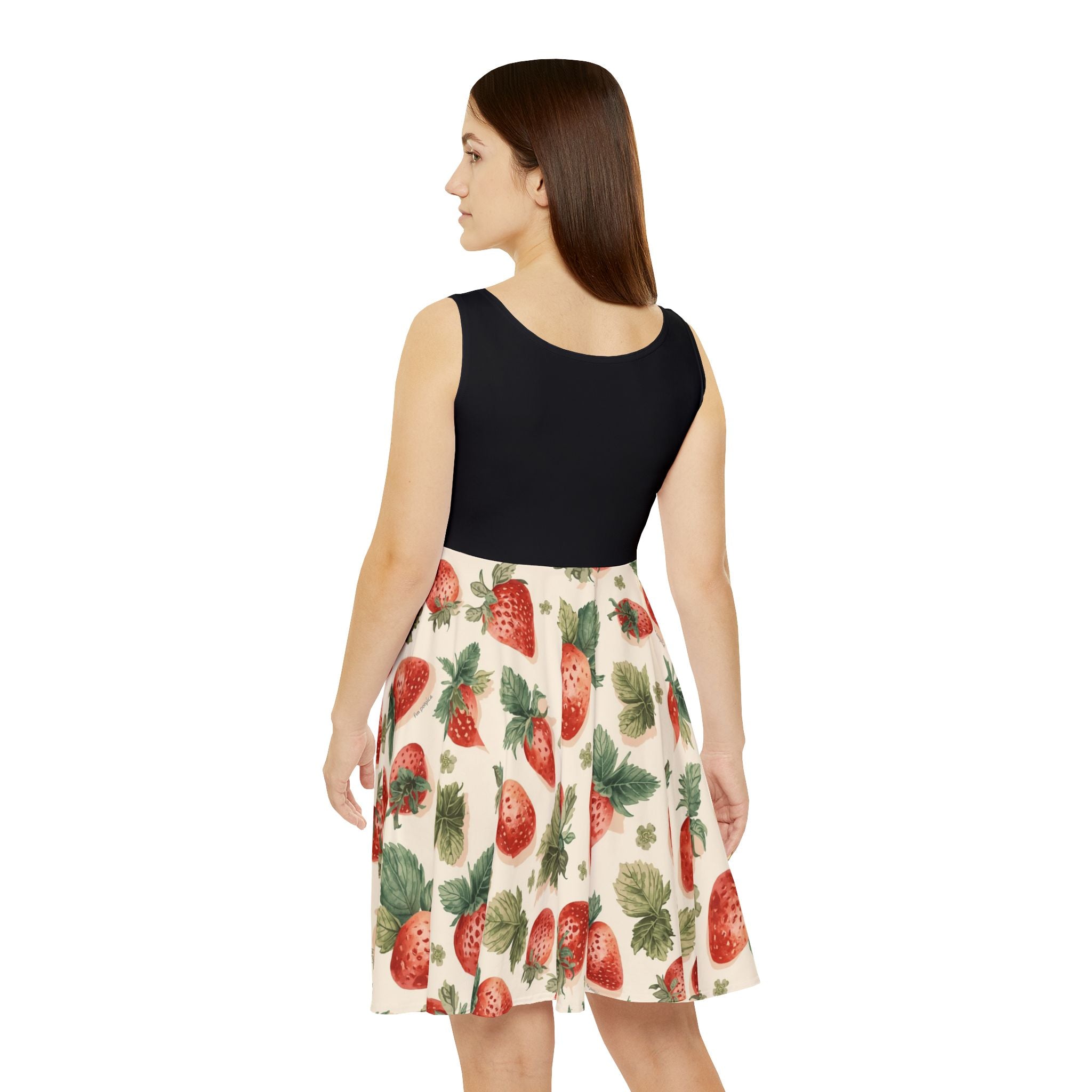 Vintage Strawberry Pattern Skater Dress | AOP Strawberry Print