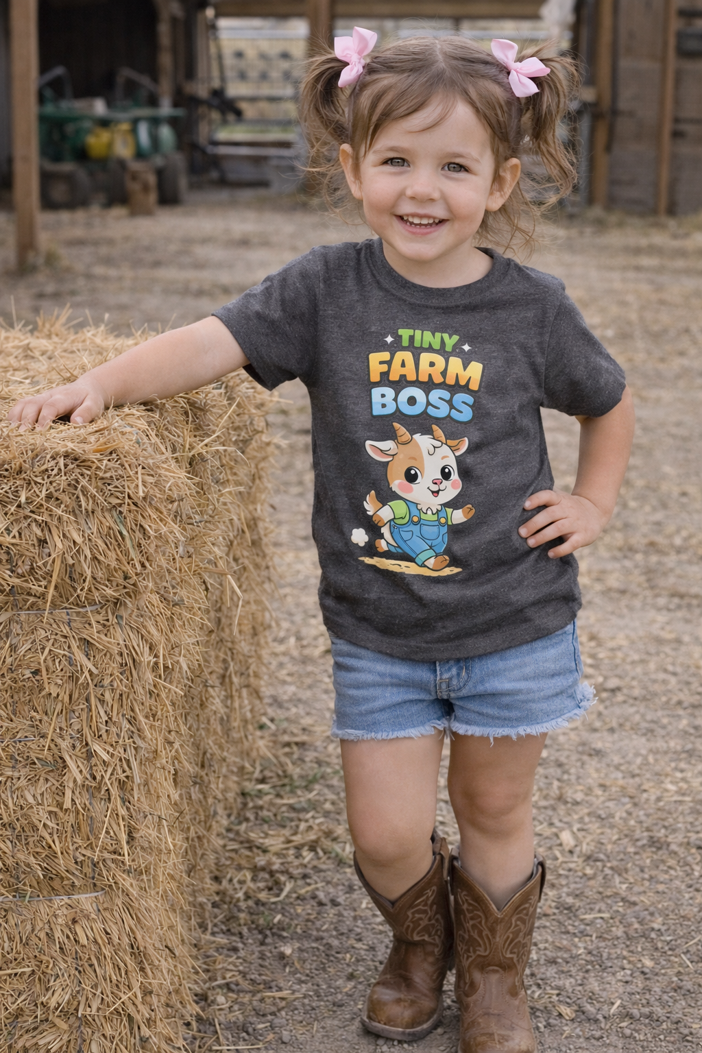 Tiny Farm Boss Toddler T-shirt | Cute Goat Character, Kids Animal Tee